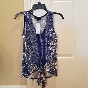 Blue and white sleeveless shirt
